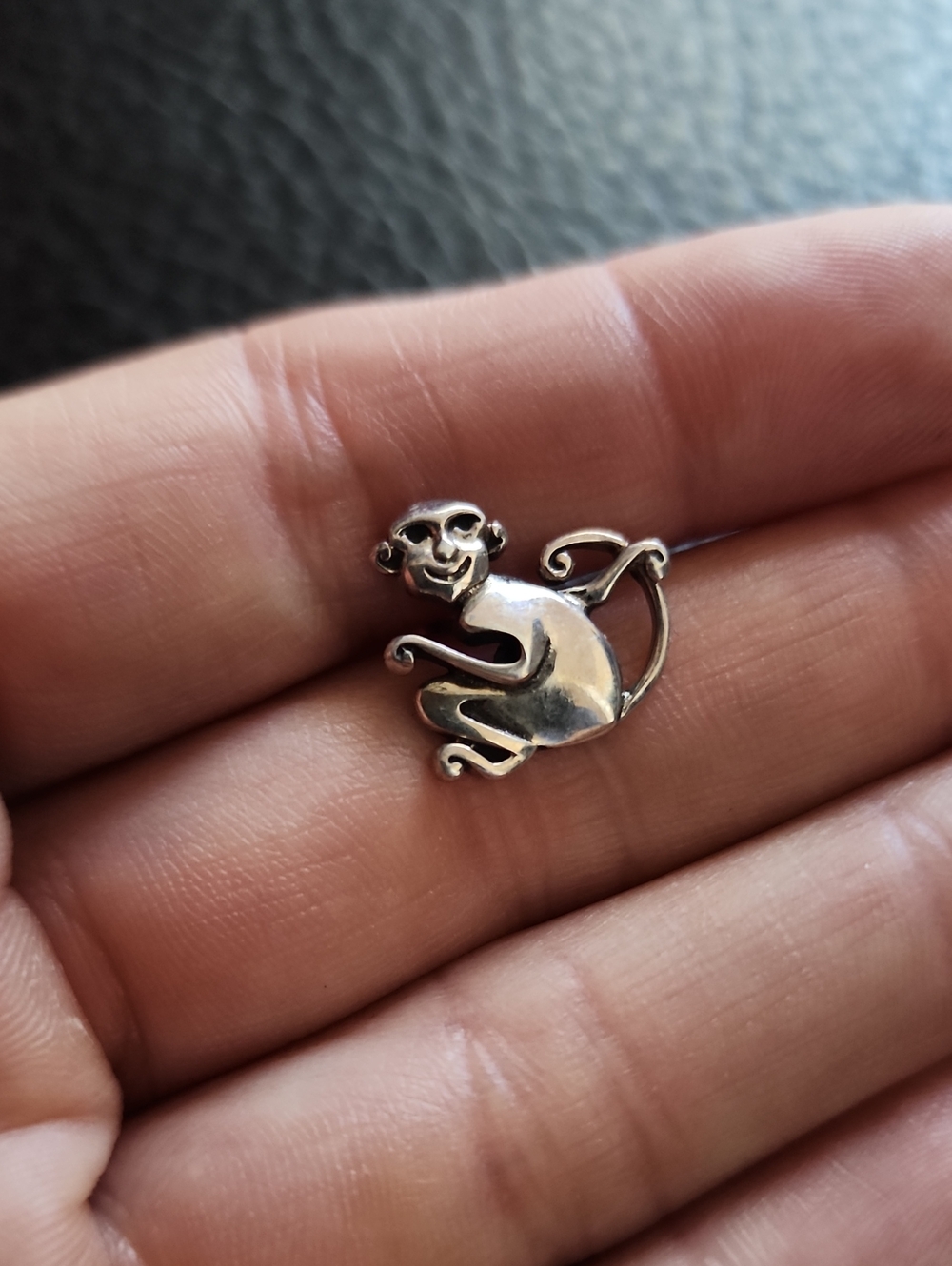 Sterling Silver Monkey Charm Pin - Polished Silver